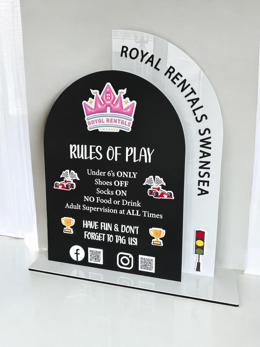 Acrylic Play Rules Sign, Soft Play Rules, Bouncy Castle Business, Bounce House Safety Board, Kids Party Rentals, Double QR Code Sign