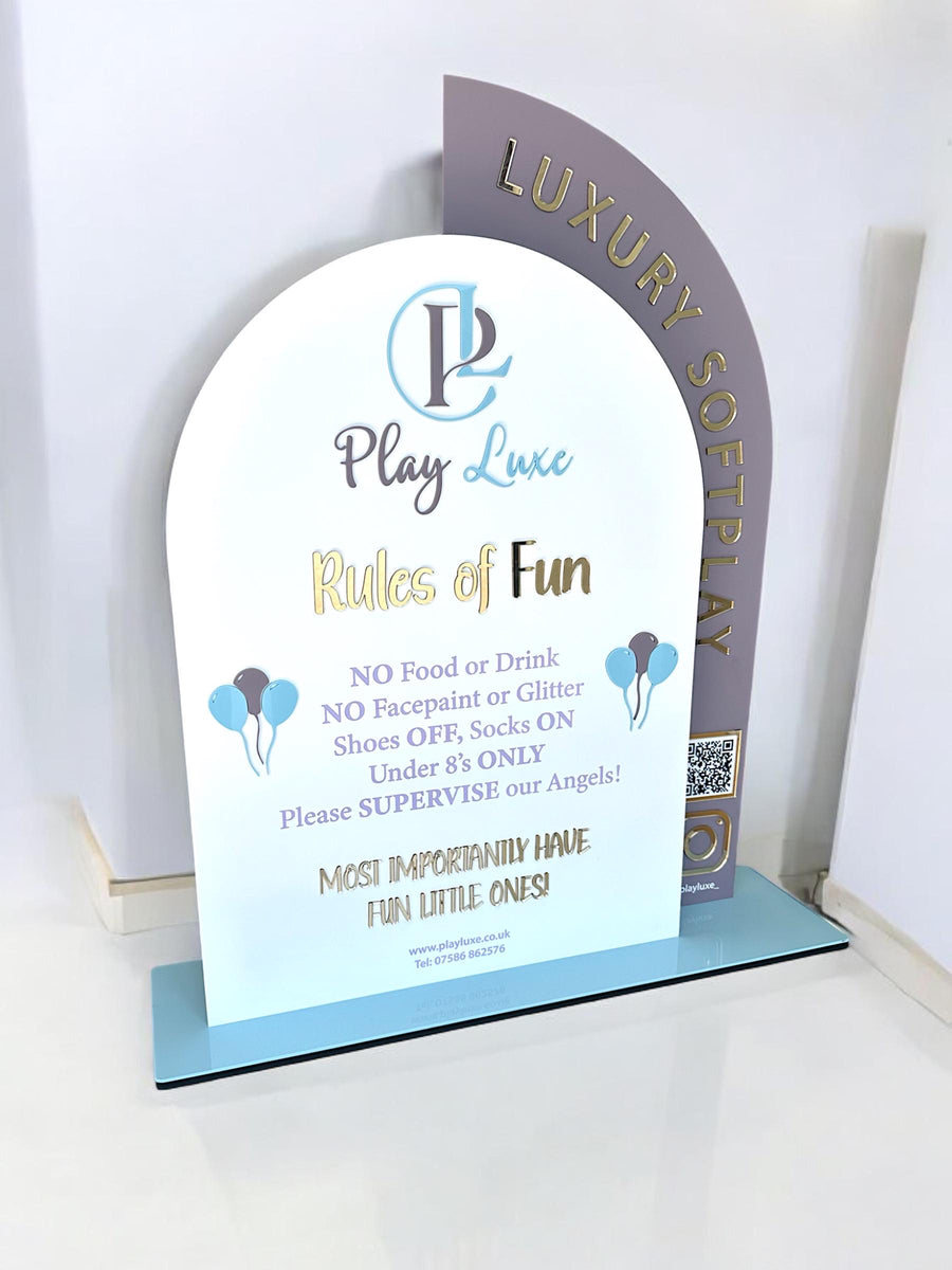 Acrylic Play Rules Sign, Soft Play Rules, Bouncy Castle Business, Bounce House Safety Board, Kids Party Rentals, Double QR Code Sign