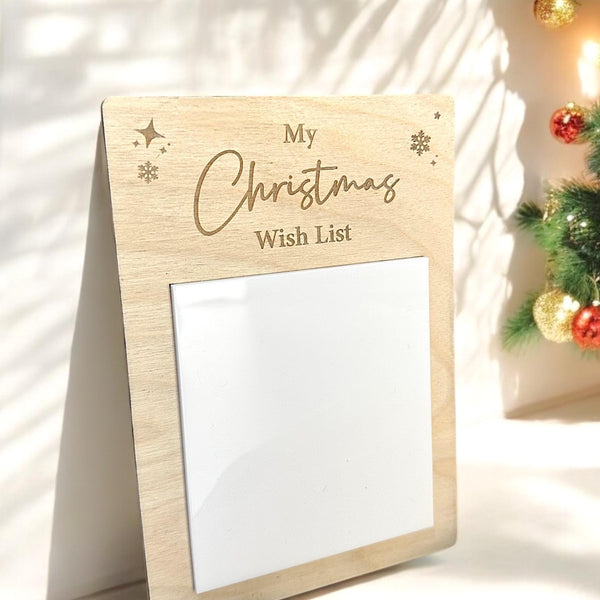 Christmas Wish List Board with magnet, wooden design, reusable, festive for kids