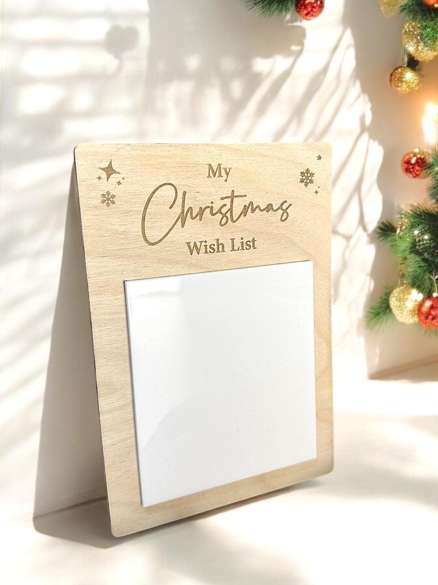Christmas Wish List Board with magnet, wooden design, reusable, festive for kids