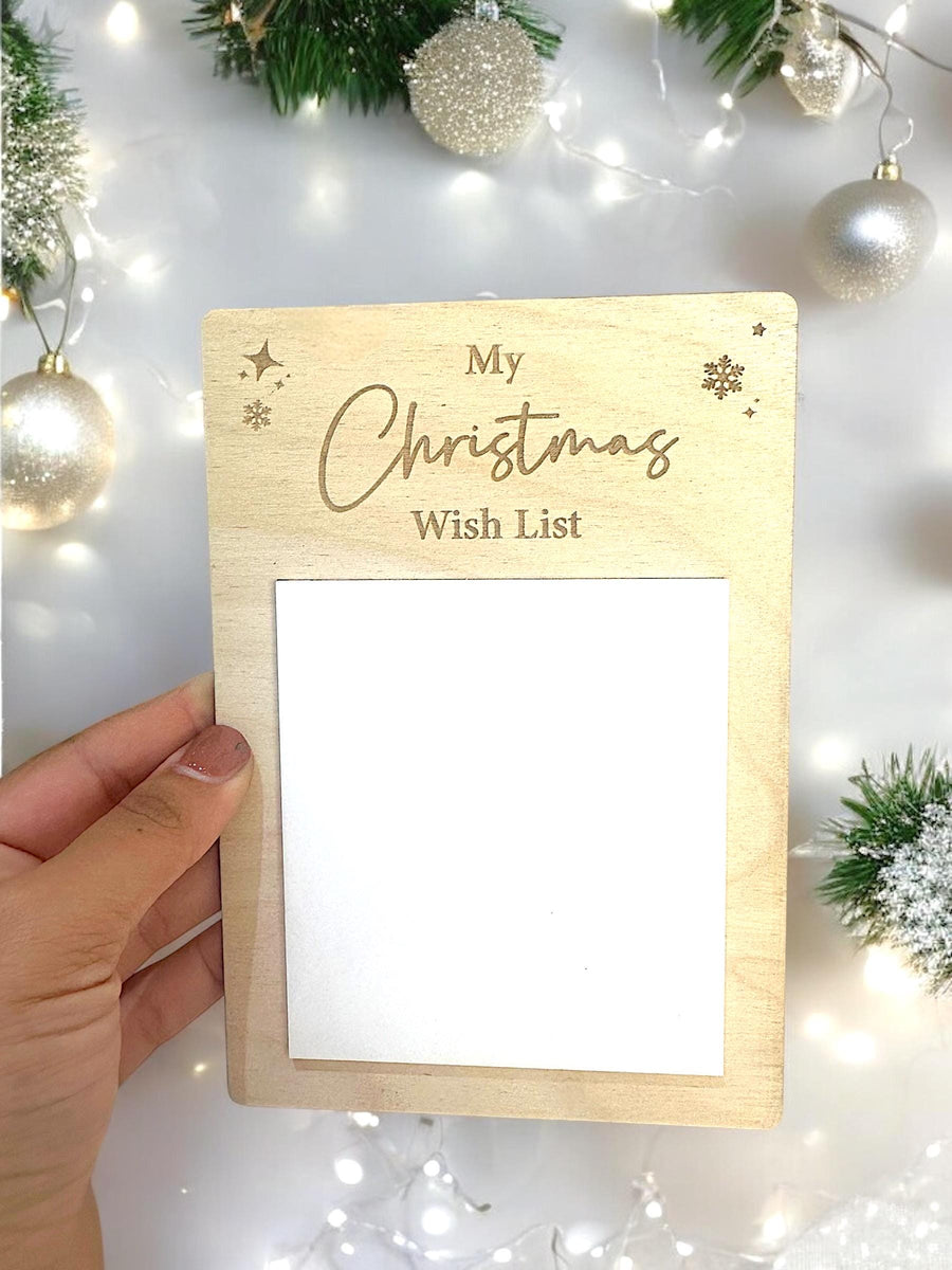 Christmas Wish List Board in wood with magnets and pen for kids