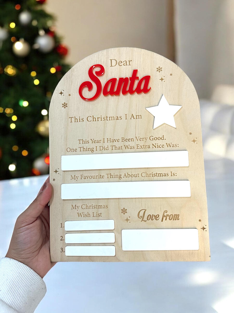 Dear Santa Board with Pen, wooden Christmas wish list sign for kids