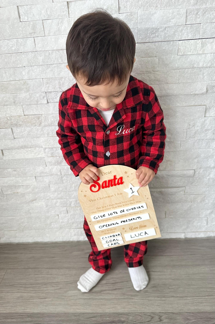 Dear Santa Board with Pen, wooden reusable Christmas wish list sign