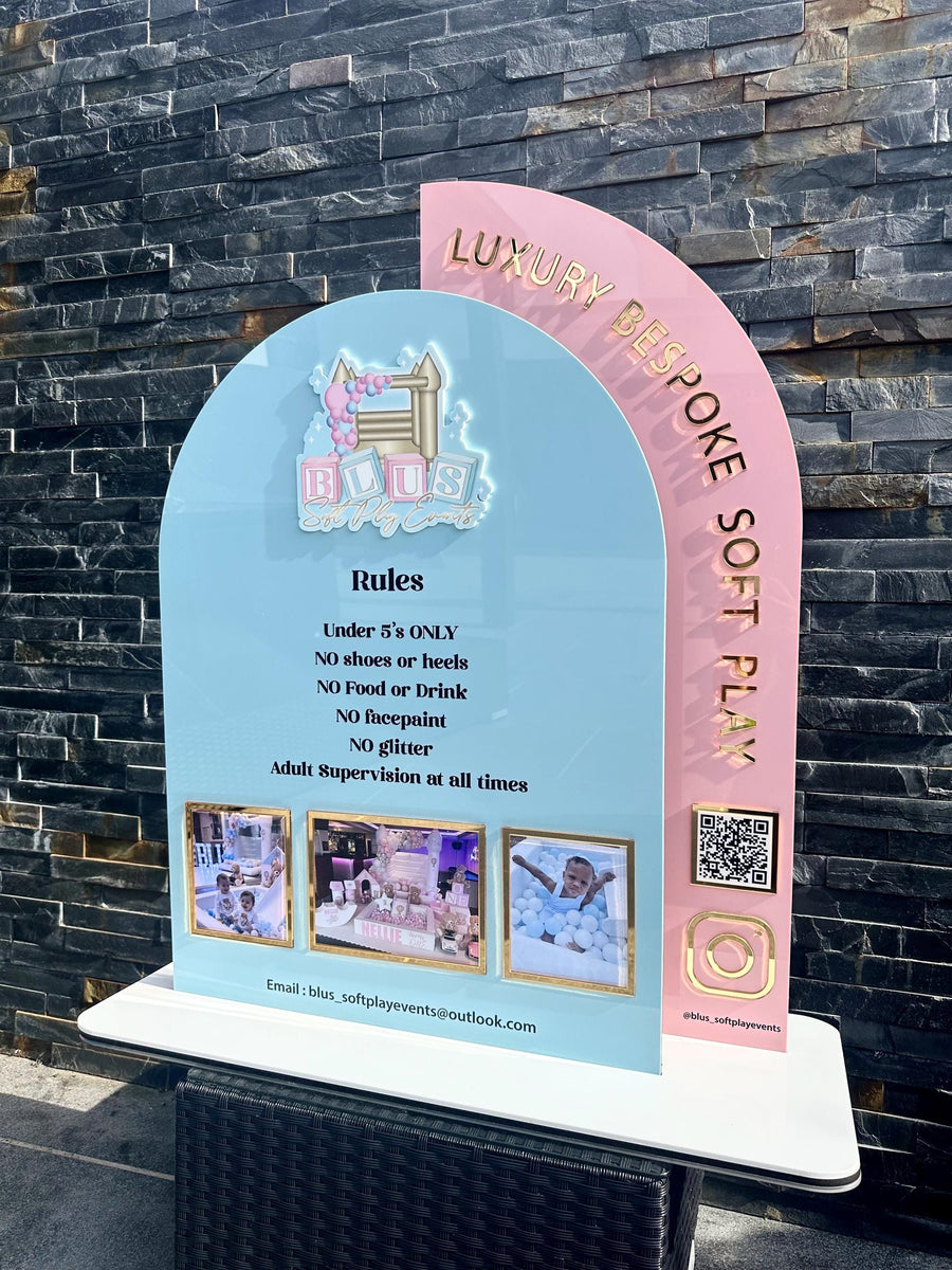 Acrylic Play Rules Sign, Soft Play Rules, Bouncy Castle Safety Board, Double Arch Acrylic Business Sign with Photos, Kids Party Rentals