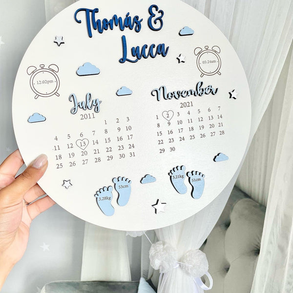 Personalised Baby Birth Plaque for Twins & Siblings