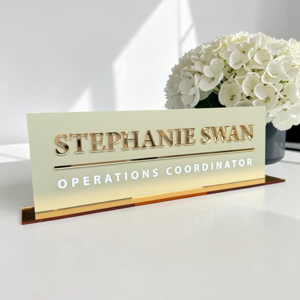 Custom 3D acrylic desk logo sign with modern design for reception area
