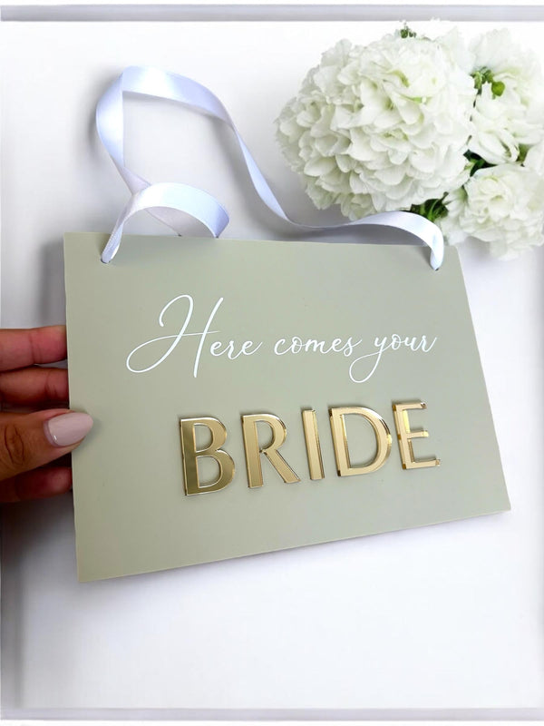Acrylic Page Boy Sign - Here Comes Your Bride Plaque