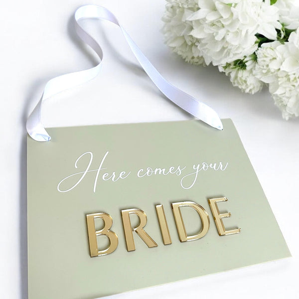 Acrylic Page Boy Sign - Here Comes Your Bride Plaque