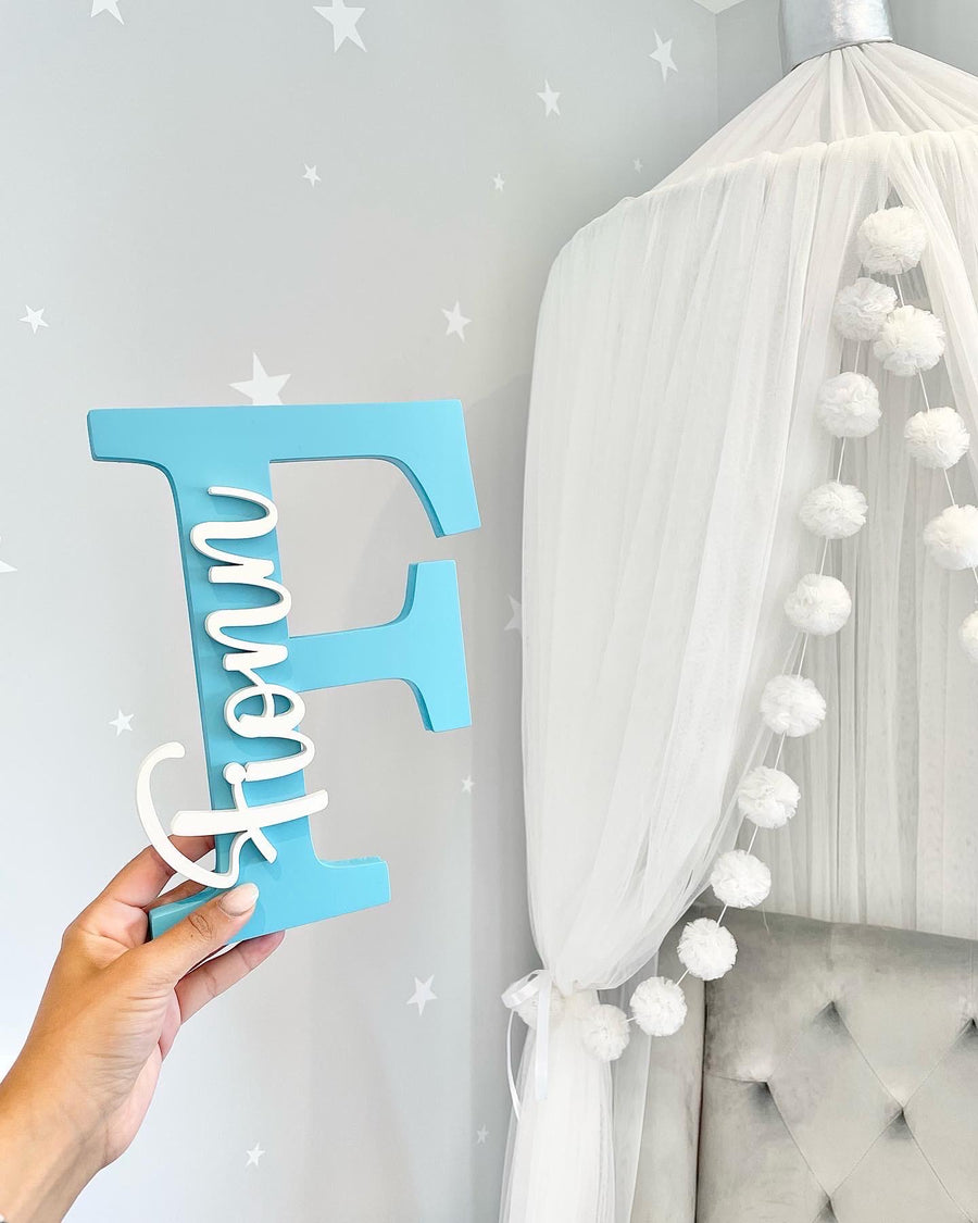 Personalised Letter Name Sign in pastel pink, wall mount for nursery decor