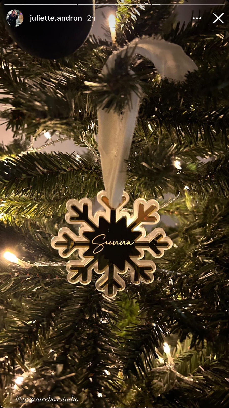 Personalised snowflake acrylic name bauble, clear and shiny, Christmas ornament