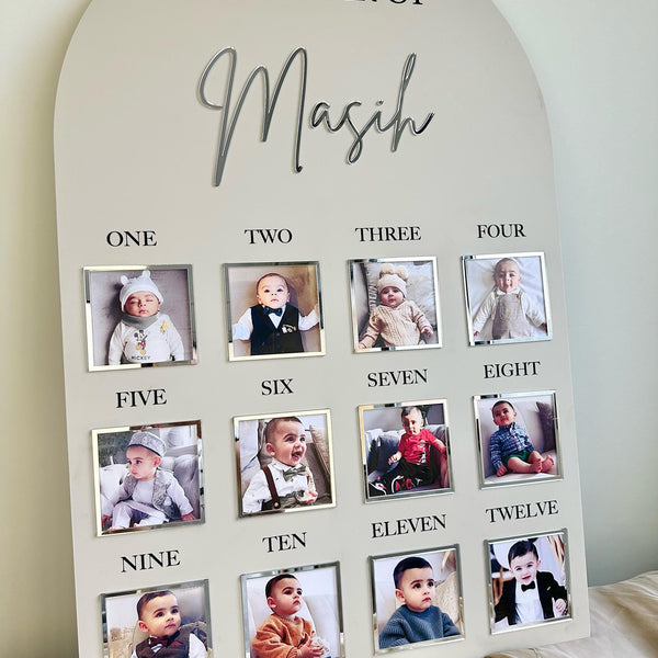 Acrylic milestone board for baby's first year, colorful monthly sign