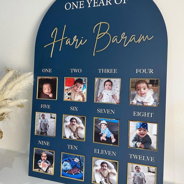 Personalised acrylic baby milestone board in white for first birthday