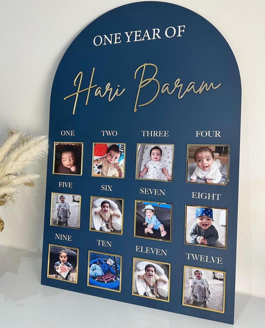 Personalised acrylic baby milestone board in white for first birthday
