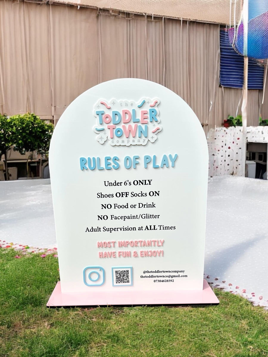 Custom Perspex Soft Play Rules Sign in clear acrylic, suitable for bounce house