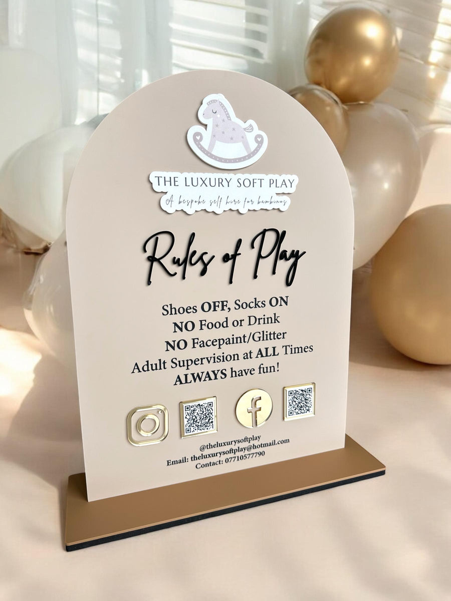 Custom Perspex soft play rules sign in clear acrylic with business logo