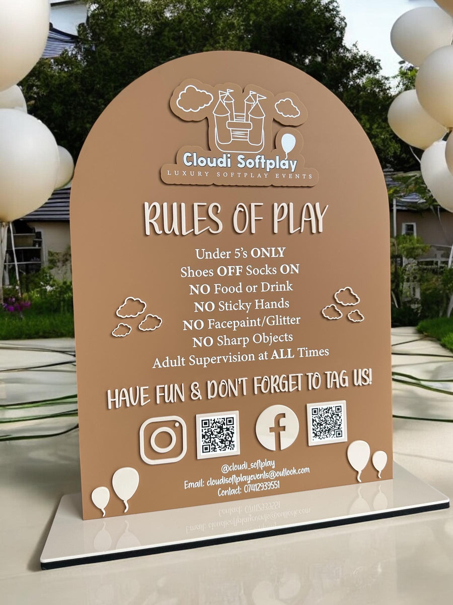 Custom Perspex soft play rules sign in clear acrylic, business information display board