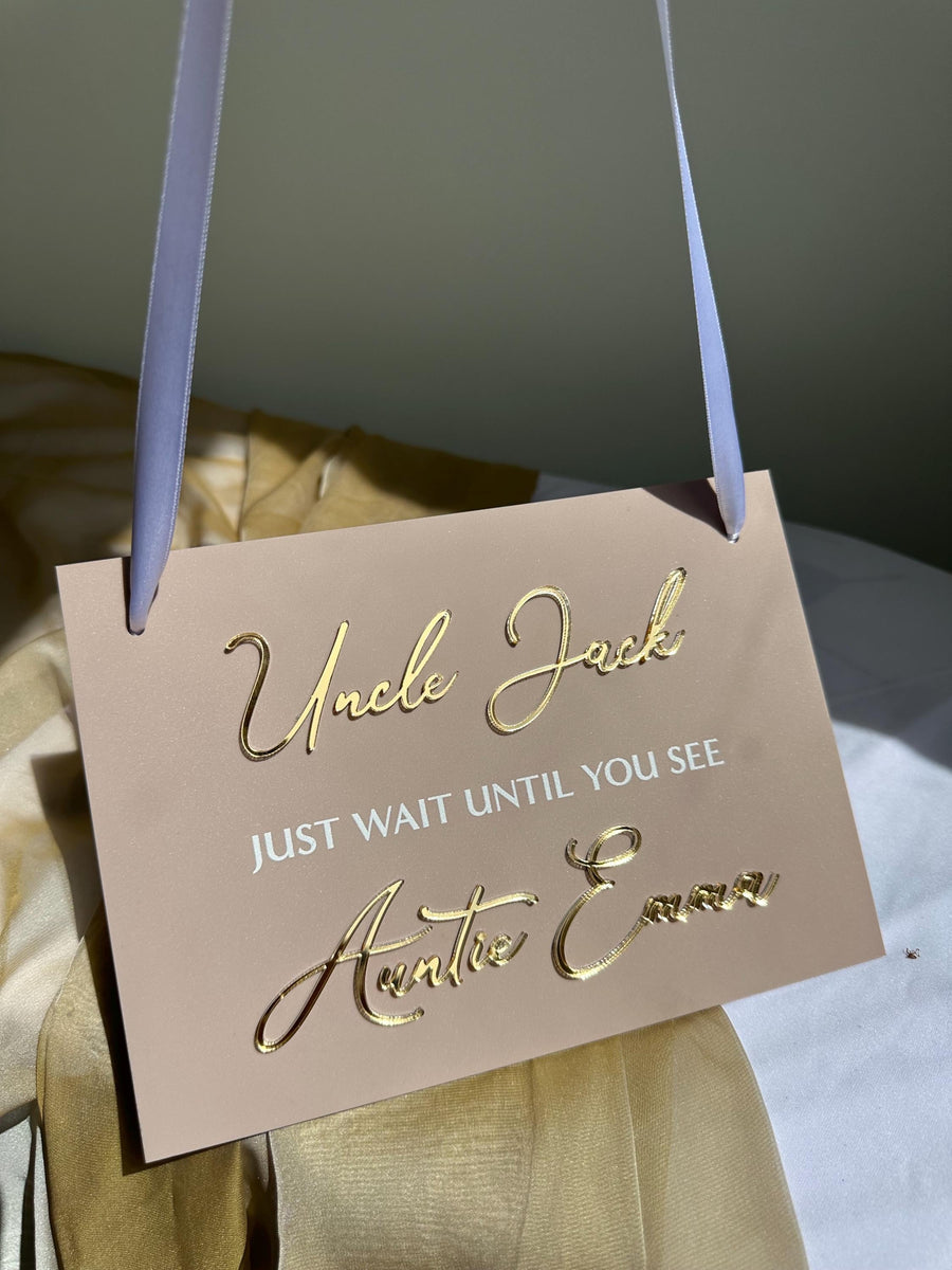 Custom acrylic page boy sign in clear material for wedding use