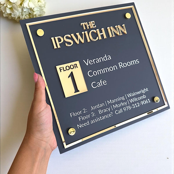 3D Acrylic Directional Sign in clear material for hotel floor use