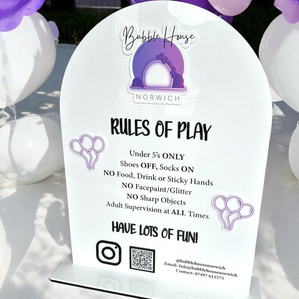 Acrylic Play Rules Sign for Soft Play Business