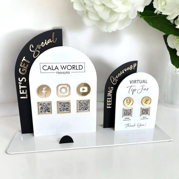Acrylic Social Media Sign & Tip Jar with QR Code