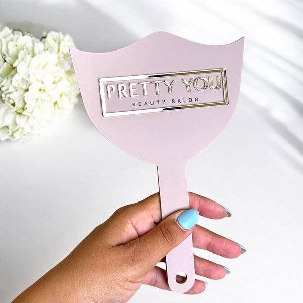 Custom 3D acrylic logo mirror in elegant design for lash tech use