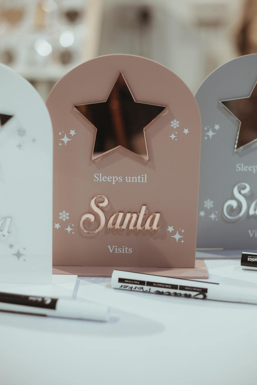 Personalised acrylic Christmas countdown sign with reusable marker and festive design