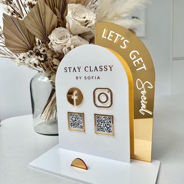 Acrylic Social Media Sign with QR Code Holder