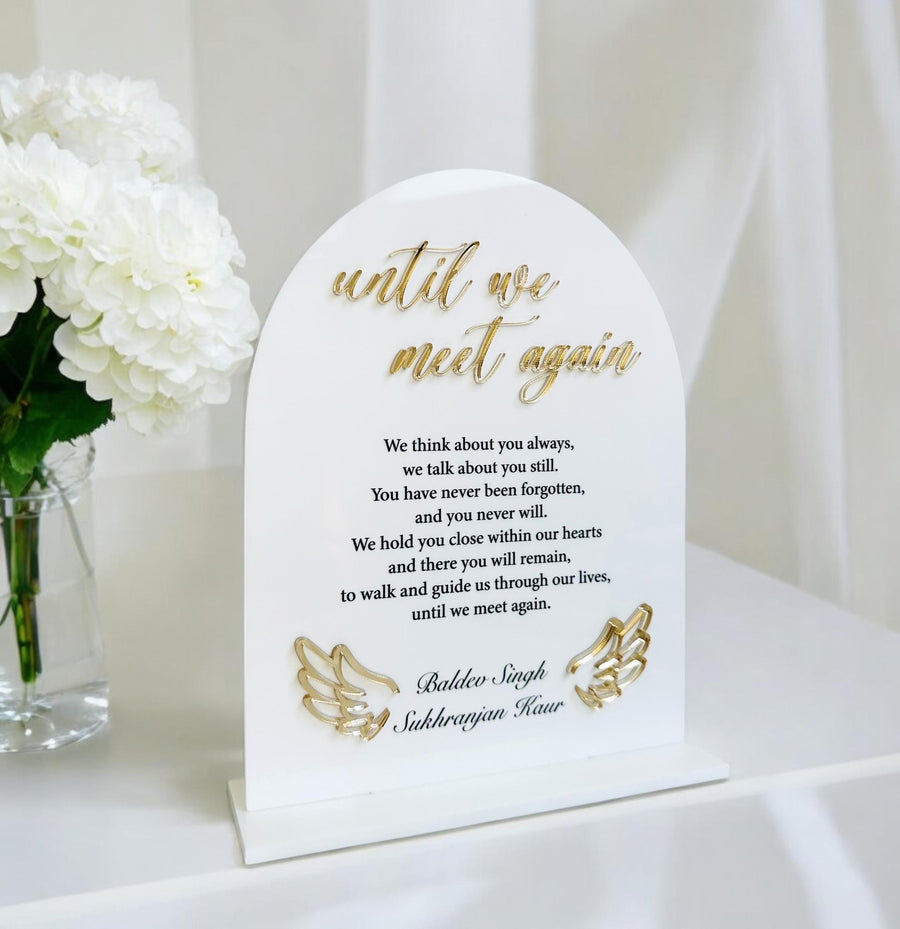 Custom acrylic wedding memorial sign with UV printed design in clear color