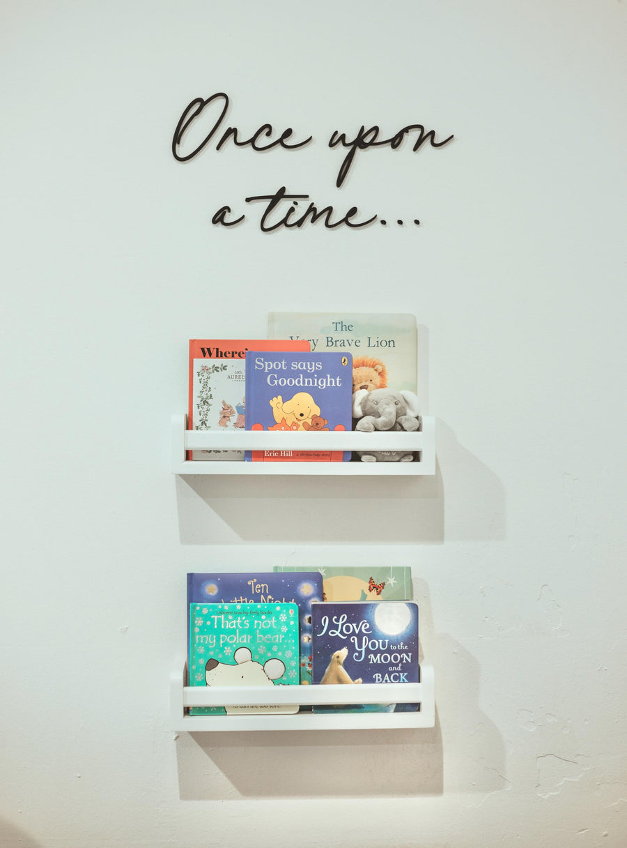 Once Upon a Time wall sign, wooden nursery plaque in white