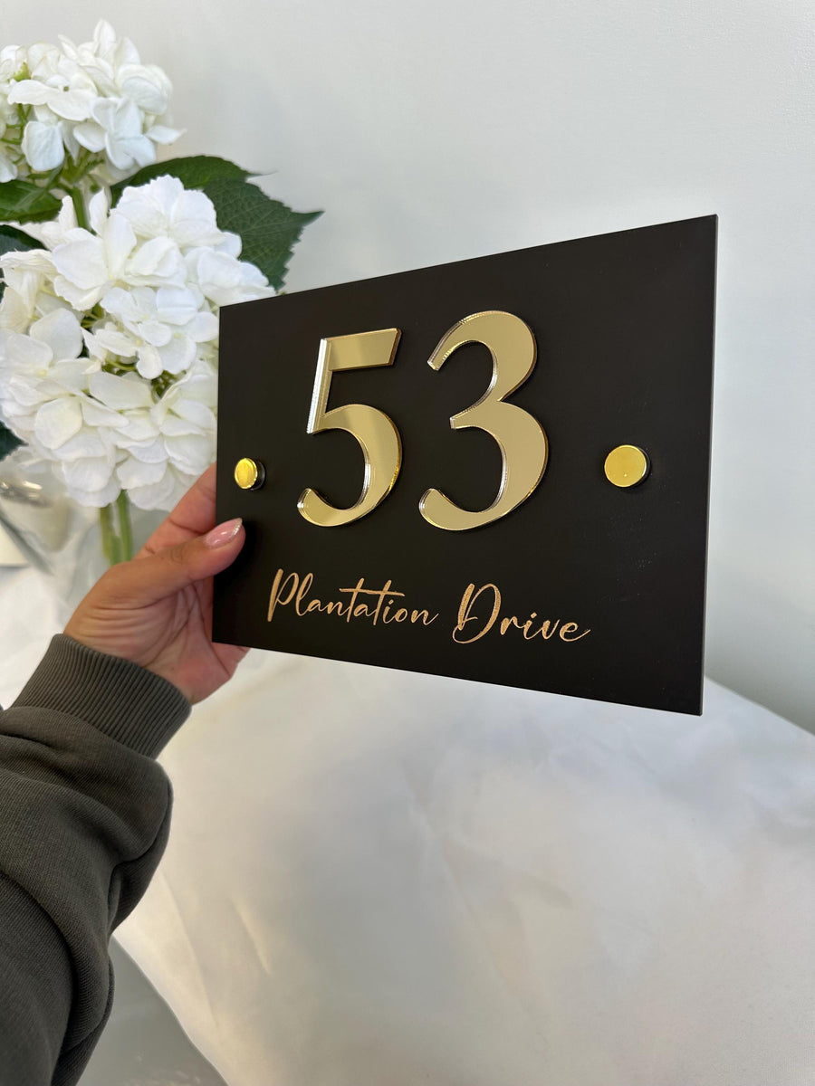Custom acrylic house sign with street name in clear Perspex, A4 size