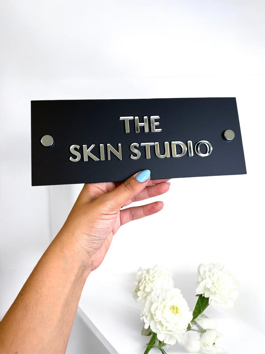 Modern 3D acrylic Perspex logo sign for salon, clear with stand offs