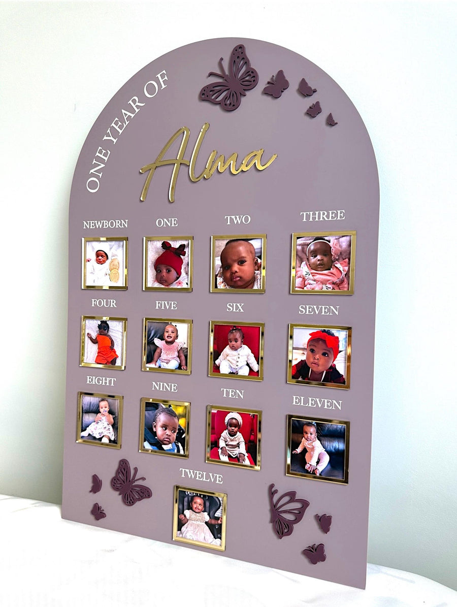 Acrylic Milestone 1st Birthday Photo Board, Butterfly One Year of Baby Sign, My First Year, Personalised First Birthday Memory Board