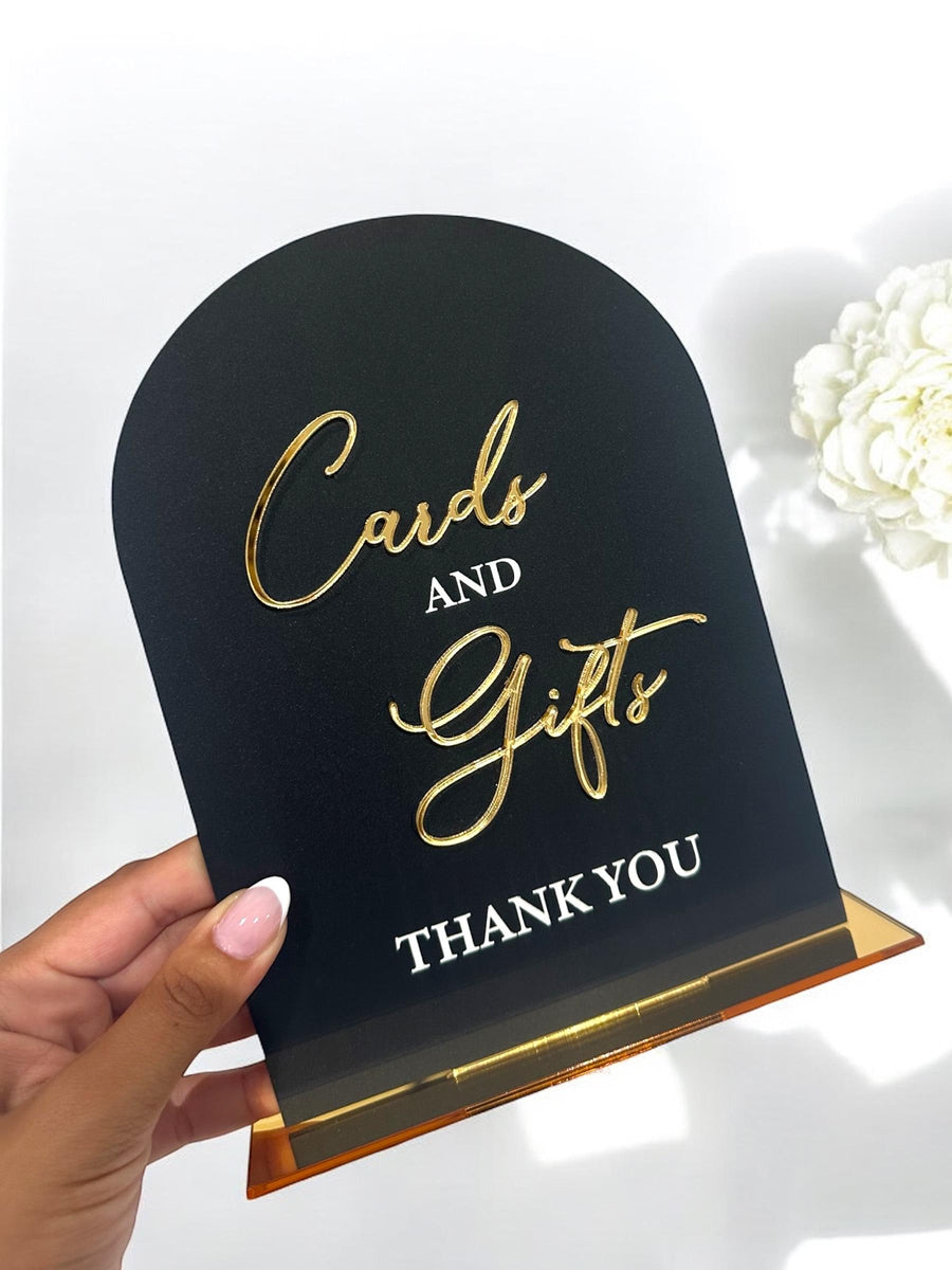 Custom acrylic wedding gifts sign, arched shape, clear perspex material