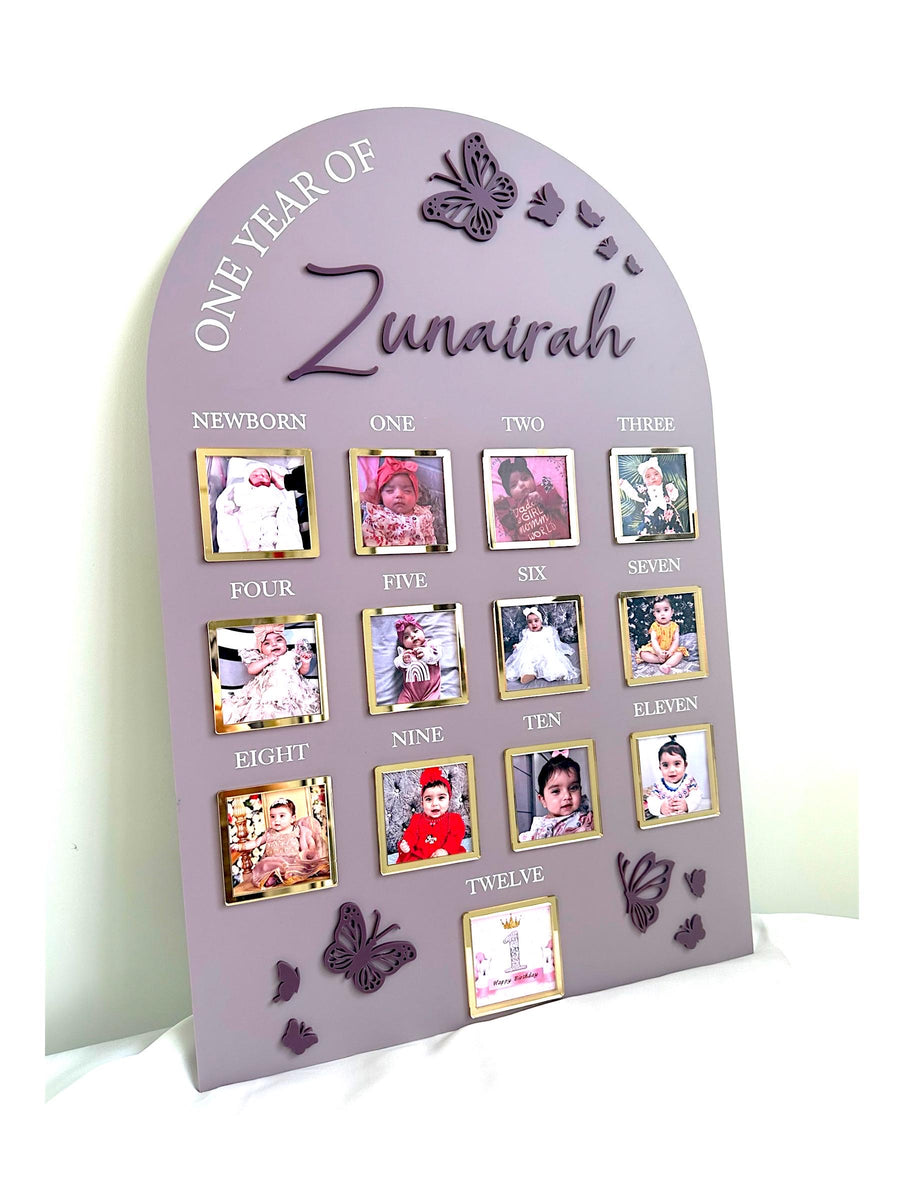 Acrylic Milestone 1st Birthday Photo Board, Butterfly One Year of Baby Sign, My First Year, Personalised First Birthday Memory Board
