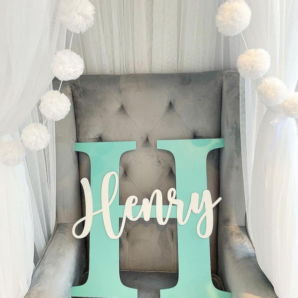 Personalized giant wall initial sign in white wood for nursery decor
