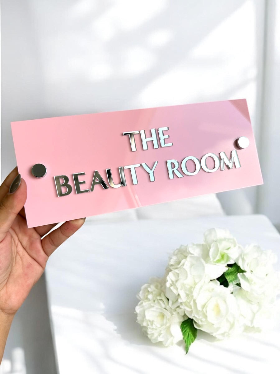 Custom 3D acrylic treatment room sign in clear with modern design