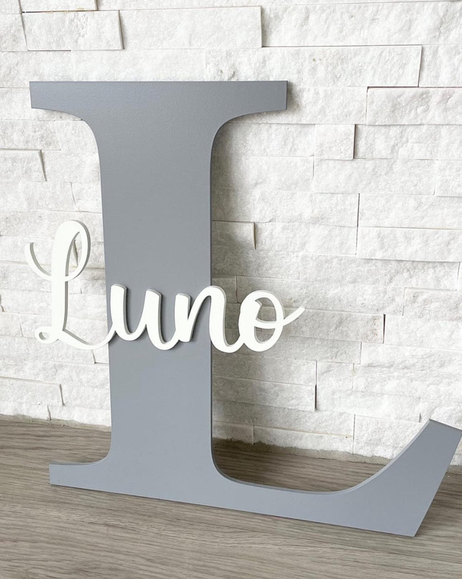 Personalised giant wall initial sign in white wood for nursery decor