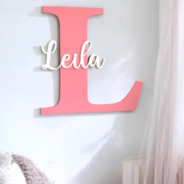 Large custom wooden initial and name sign for kids room decor