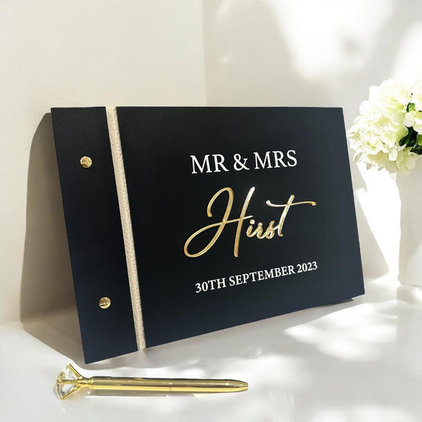 Elegant acrylic guestbook set with crystal pen for weddings
