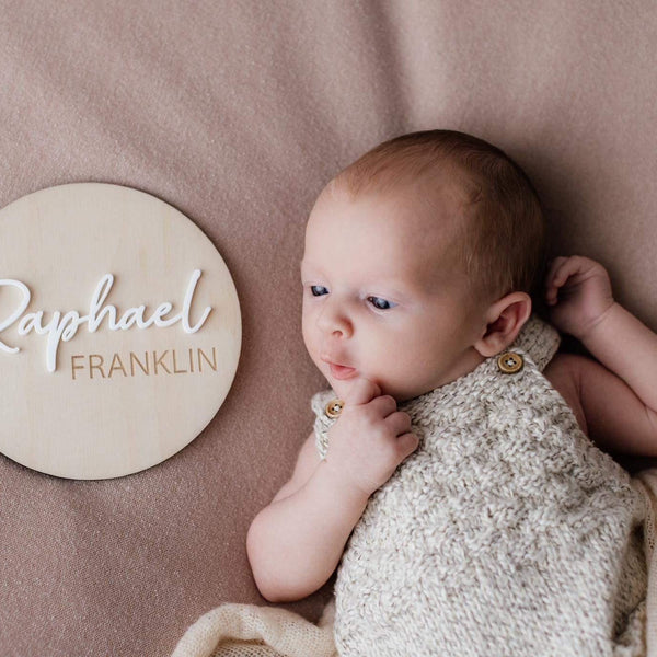 Personalised Wooden Birth Announcement Disc - Baby Sign