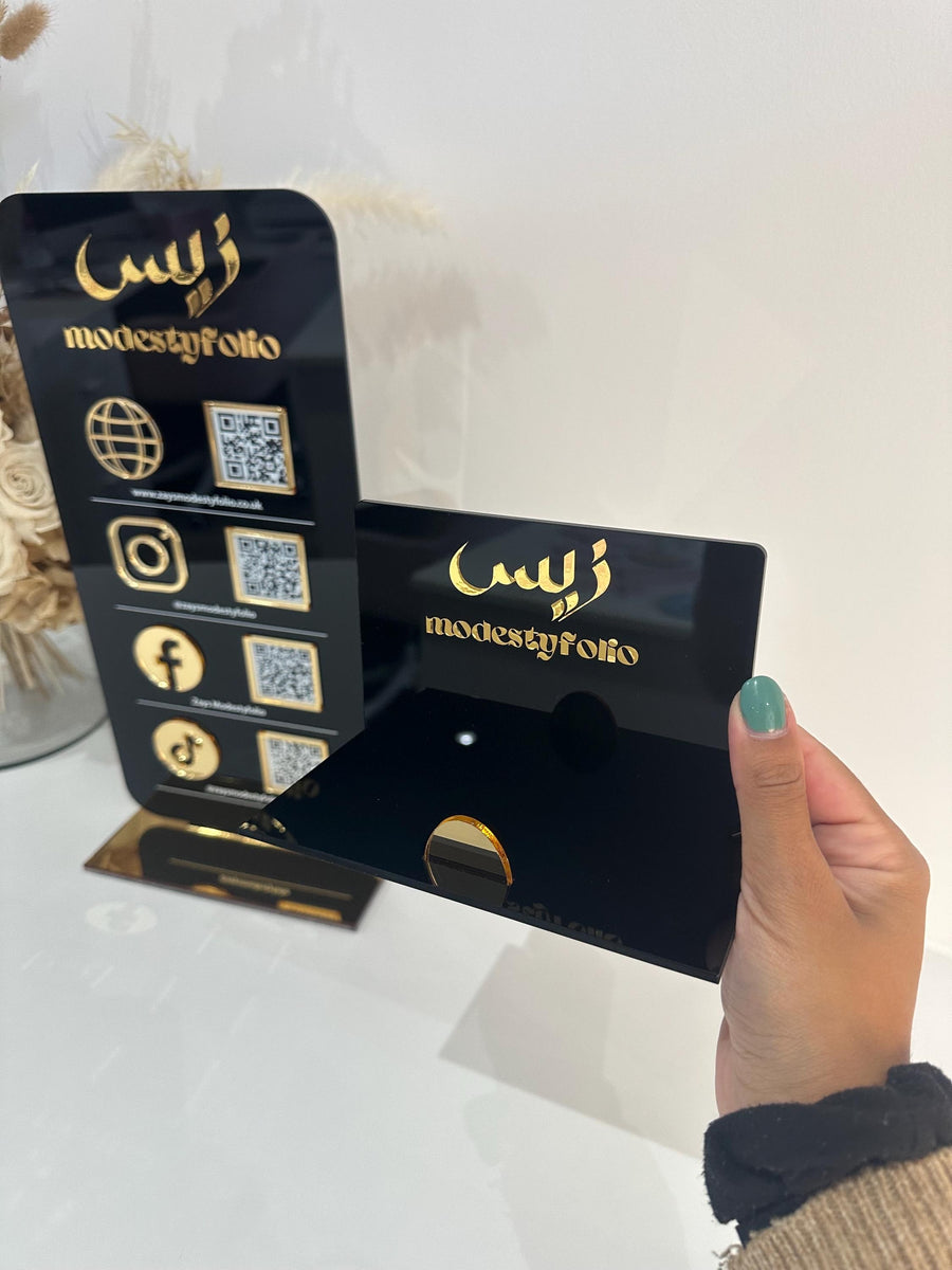 Clear acrylic business card holder with custom logo display stand