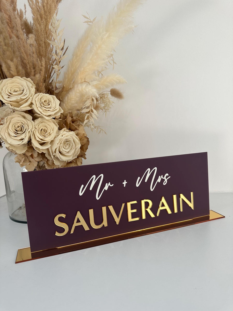 Personalised Mr and Mrs sign in clear acrylic for wedding decoration