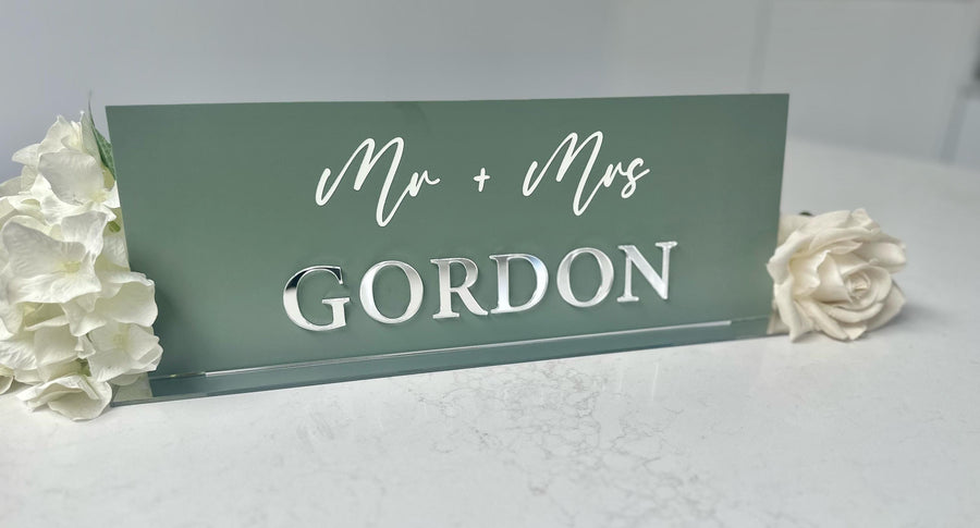 Personalised Mr and Mrs sign, white 3D acrylic centerpiece for weddings