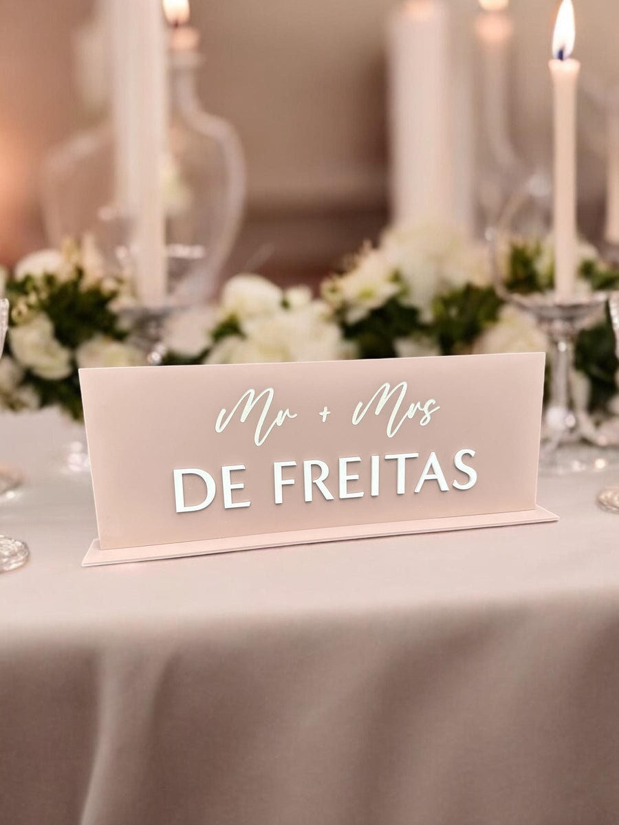 Personalised Mr and Mrs sign in 3D acrylic for wedding table decor