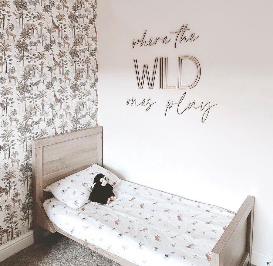Where the Wild Ones Play wooden wall art in jungle theme design