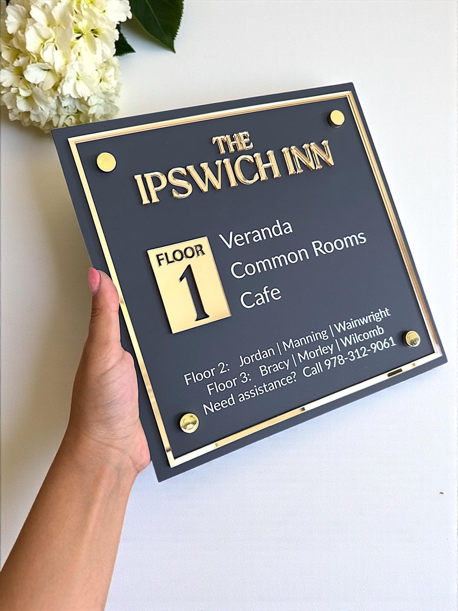 Custom 3D acrylic logo sign, modern square design for salon or office