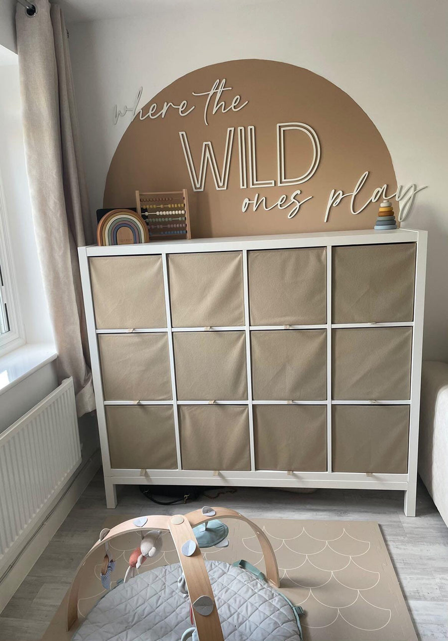 Where the Wild Ones Play wooden sign in natural wood color for nursery decor