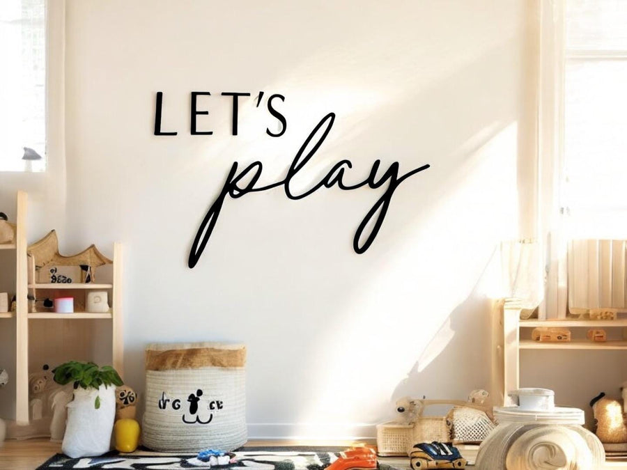 Let's Play wooden wall sign in pastel colors for children's playroom decor