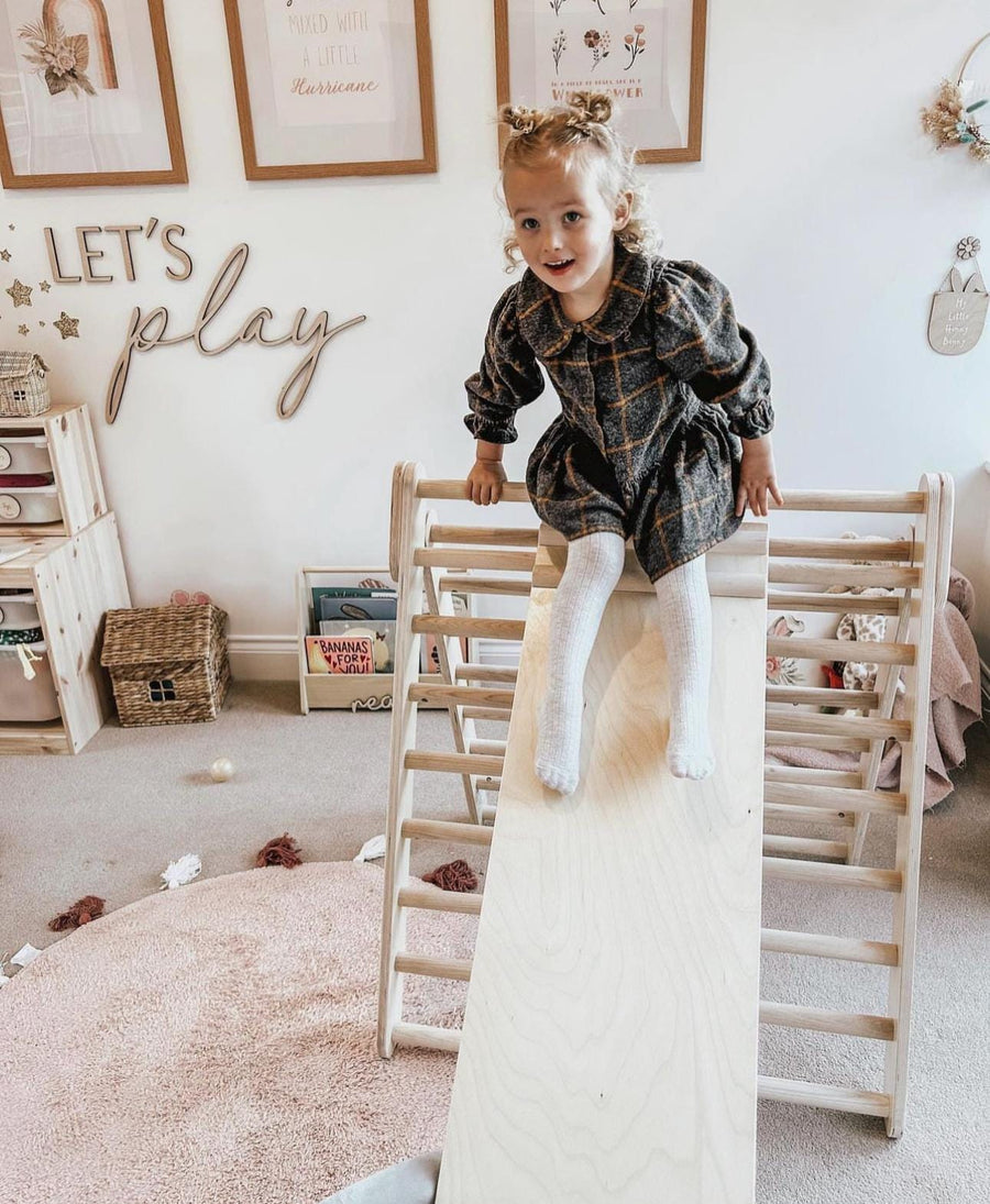 Let's Play wooden wall sign in playful multi-color design for kids room