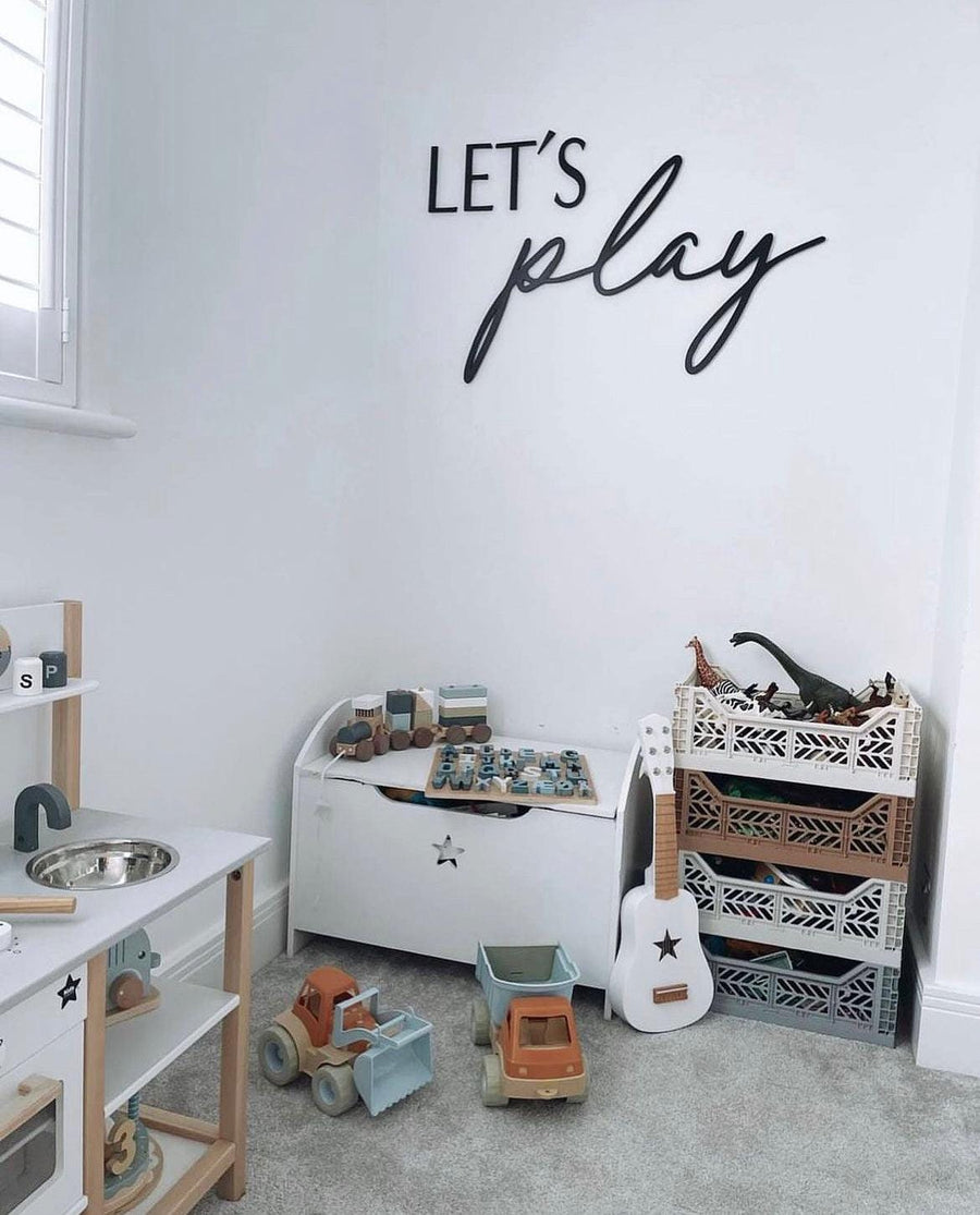 Let's Play wooden nursery sign, colorful wall art for kids room
